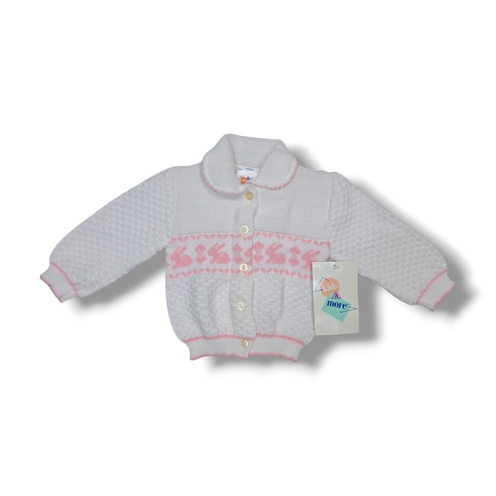 Vintage Sears Kids & More Button White & Pink Bunnies Sweater Infant 0-6 Months
